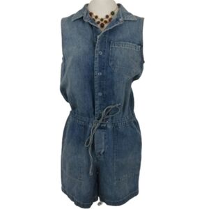 Lucky Bohemian Denim Blue Jean Boho Romper Sleeveless Top with Shorts Summer